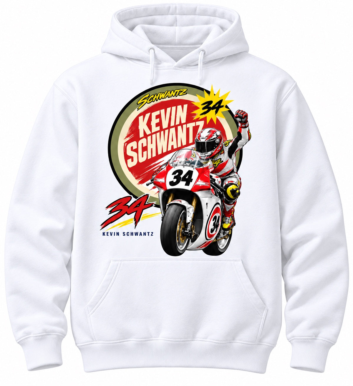 Sudadera con capucha Kevin Schwantz 34 · Retro Racing — blanco
