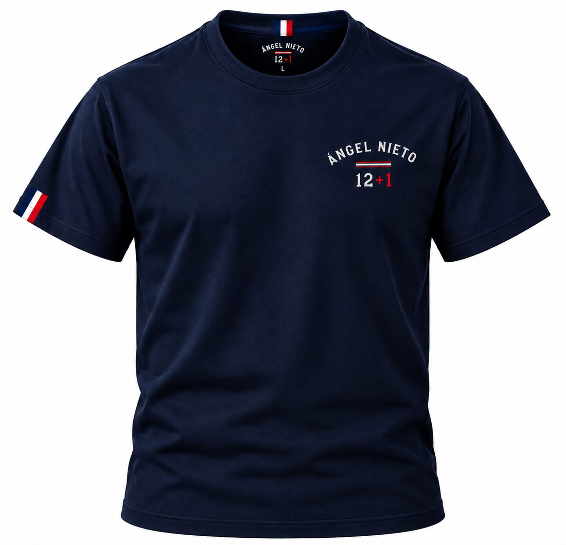 Camiseta Ángel Nieto 12+1 Vintage azul marino, vista frontal
