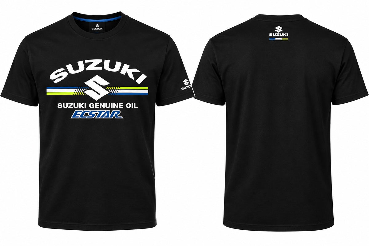 Camiseta Suzuki ECSTAR negra frontal y espalda