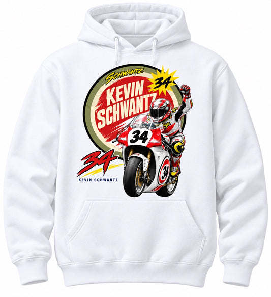 Sudadera con capucha Kevin Schwantz 34 · Retro Racing — blanco