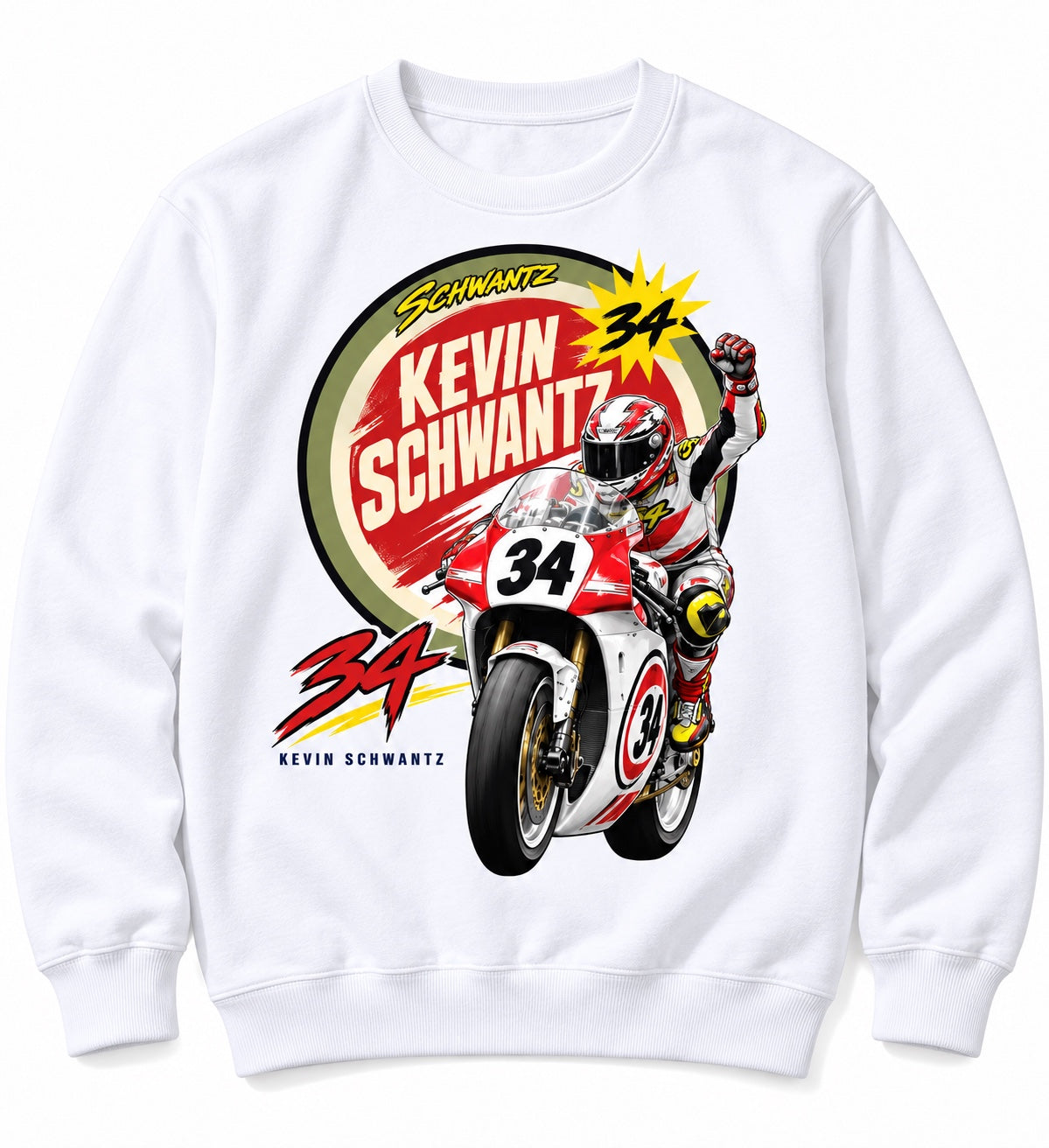 Sudadera sin capucha Kevin Schwantz 34 · Retro Racing blanco